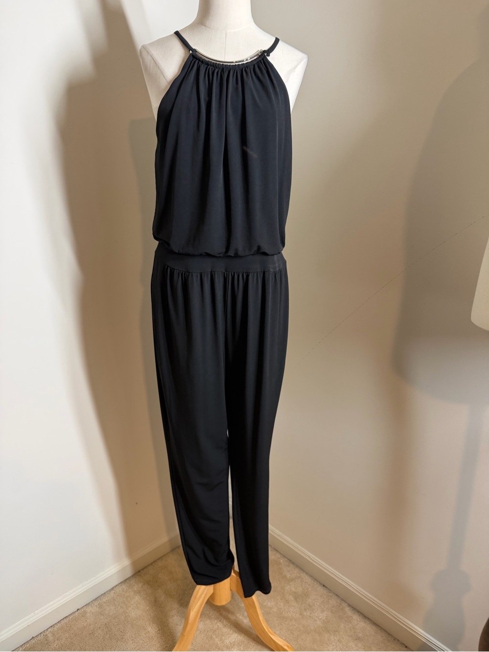 White House Black Market Women’s Black -SZ 6- Halter Neck Blouson Jumpsuit